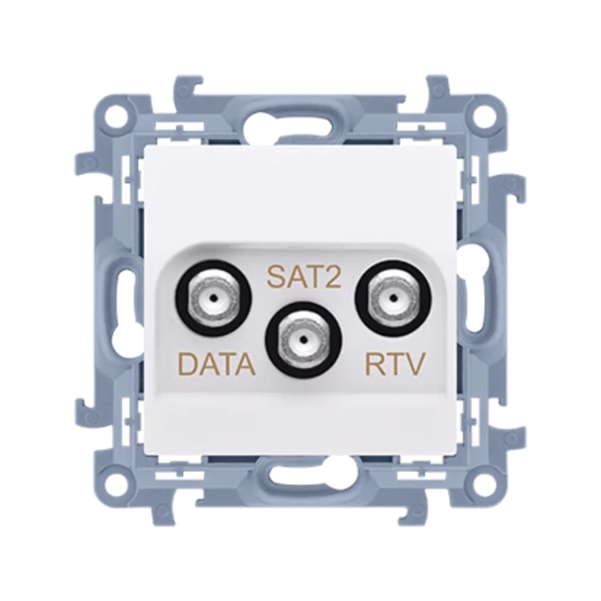 SIMON 10 Gniazdo antenowe końcowe RTV-DATA-SAT (moduł) 1xWE 5÷2400 MHz, 3xWY „F”, (RTV:88÷900 MHz), (DATA: 5÷900 MHz), ( SAT: 950÷2400 MHz), białe CADSATF.01/11