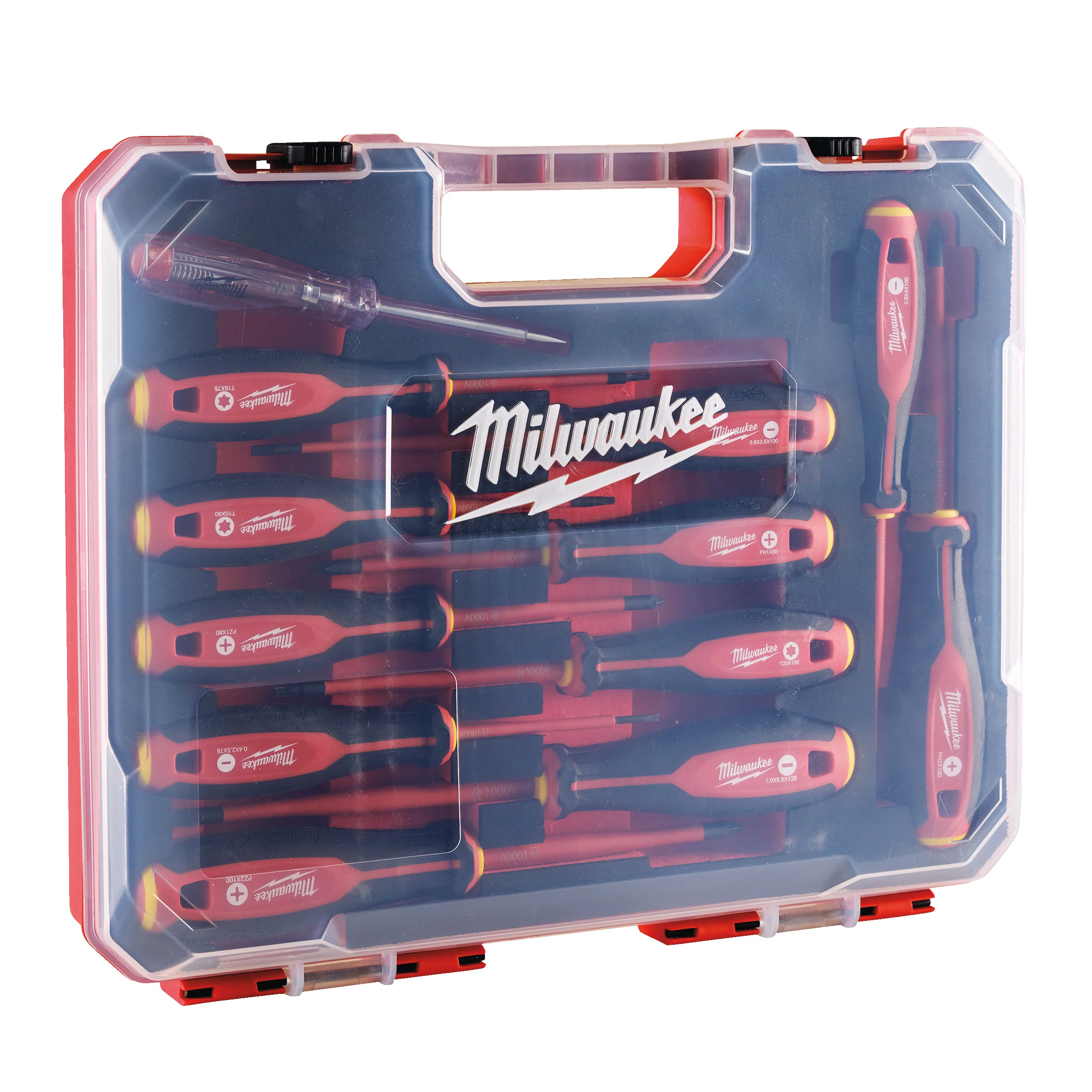 Milwaukee Zestaw wkrętaków VDE – 12szt. (SL2.5 / SL3 / SL4 / SL5.5 / PH1 / PH2 / PZ1 / PZ2 / T10 / T15 / T20, próbnik)