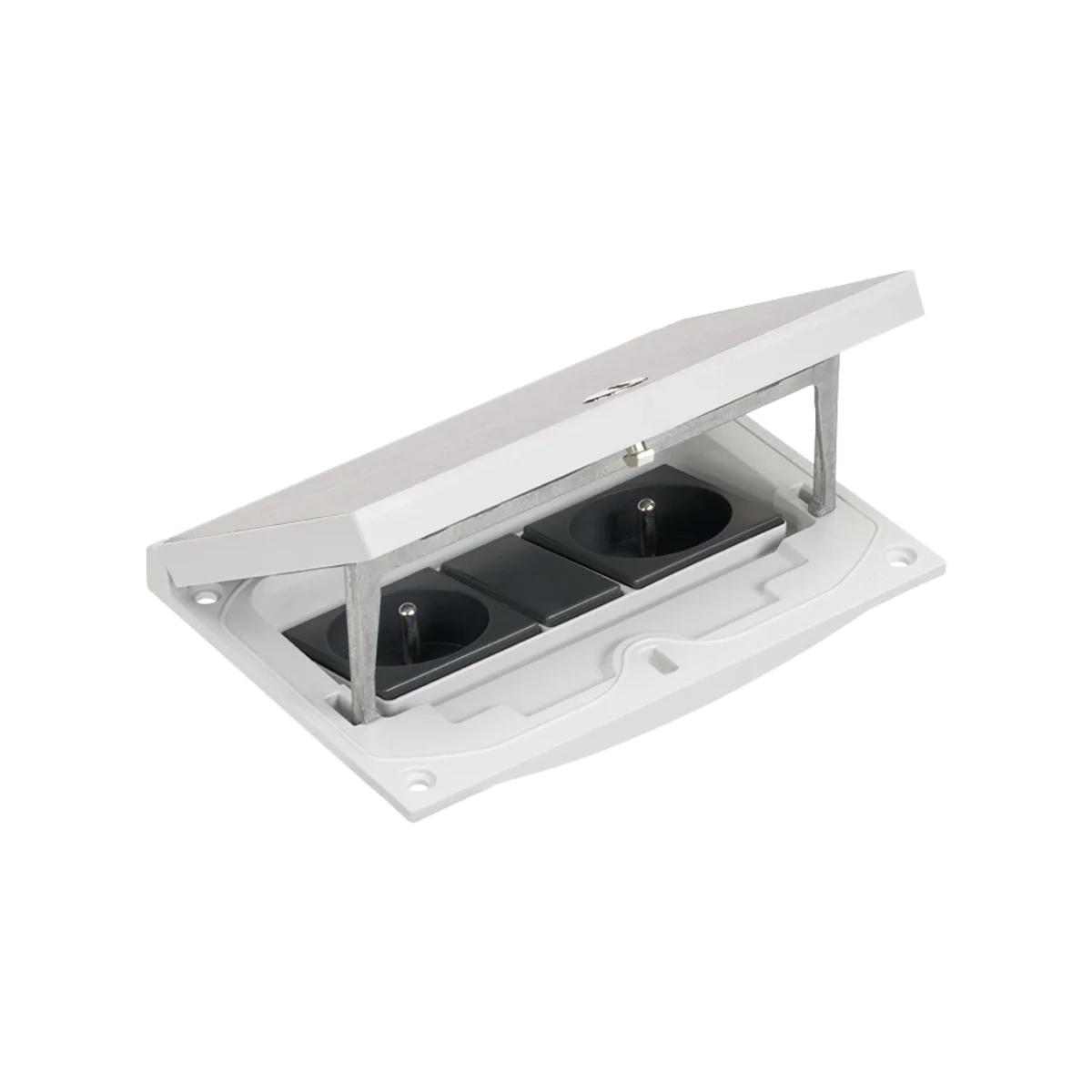 Simon Connect TSC-KFH220-72 Wkład z pokrywą; dwa gn. typ E (uziemienie bolec); zaślepka 22,5×45 mm, zamek z ułatwionym dostępem, stal nierdzewna KFH220/72