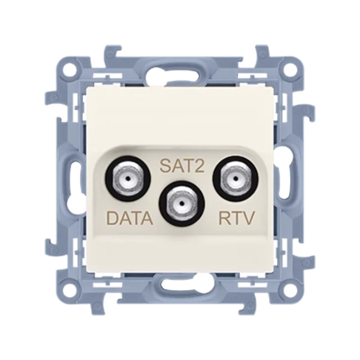 SIMON 10 Gniazdo antenowe końcowe RTV-DATA-SAT (moduł) 1xWE 5÷2400 MHz, 3xWY „F”, (RTV:88÷900 MHz), (DATA: 5÷900 MHz), ( SAT: 950÷2400 MHz), kremowe CADSATF.01/41