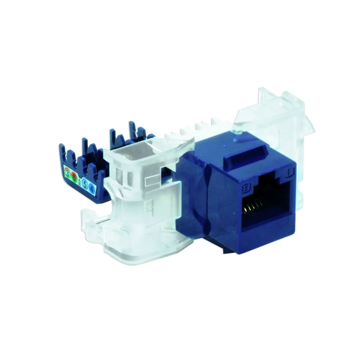 Gniazdo RJ45 UTP kat. 5e keystone niebieskie (beznarzędziowe) DCN/FA-S682MK-8-C5E