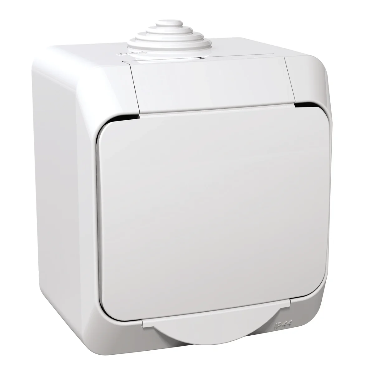 Cedar Plus, gniazdo pojedyncze 2P+PE z białą klapką, IP44, biały WDE000540