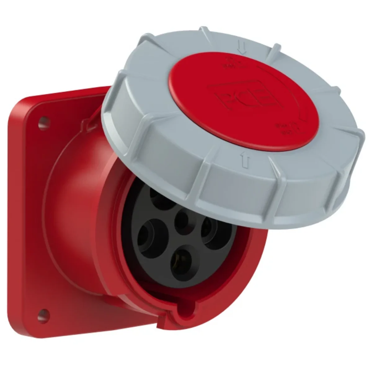 Gniazdo tablicowe proste POWER TWIST 63A 3P+Z+N 400V 50/60Hz 6h IP66/67, kołnierz 100X107, rozstaw śrub 77X85 335-6FC