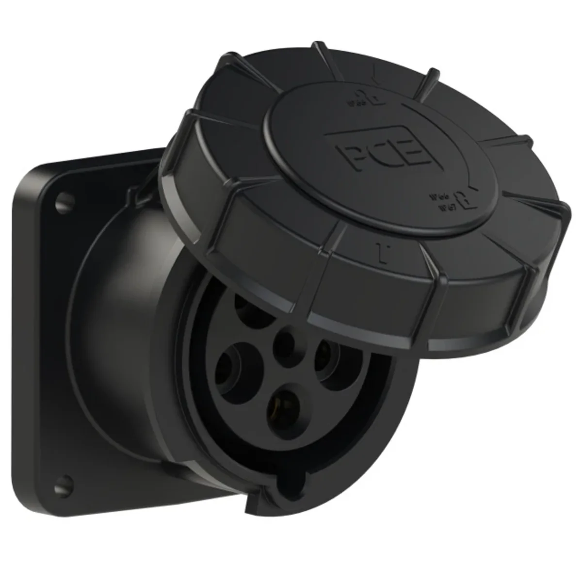 Gniazdo tablicowe proste POWER TWIST 63A 3P+Z+N 400V 50/60Hz 6h IP66/67, kołnierz 100X100, rozstaw śrub 80X80, seria MIDNIGHT 335-6XS