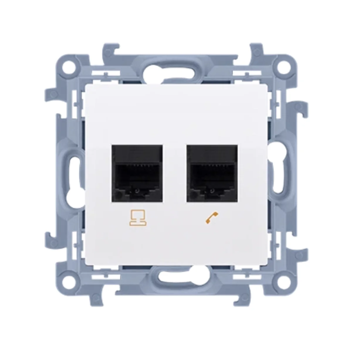SIMON 10 Gniazdo komputerowe RJ45 kategoria 6 + telefoniczne RJ11 biały C6T.01/11