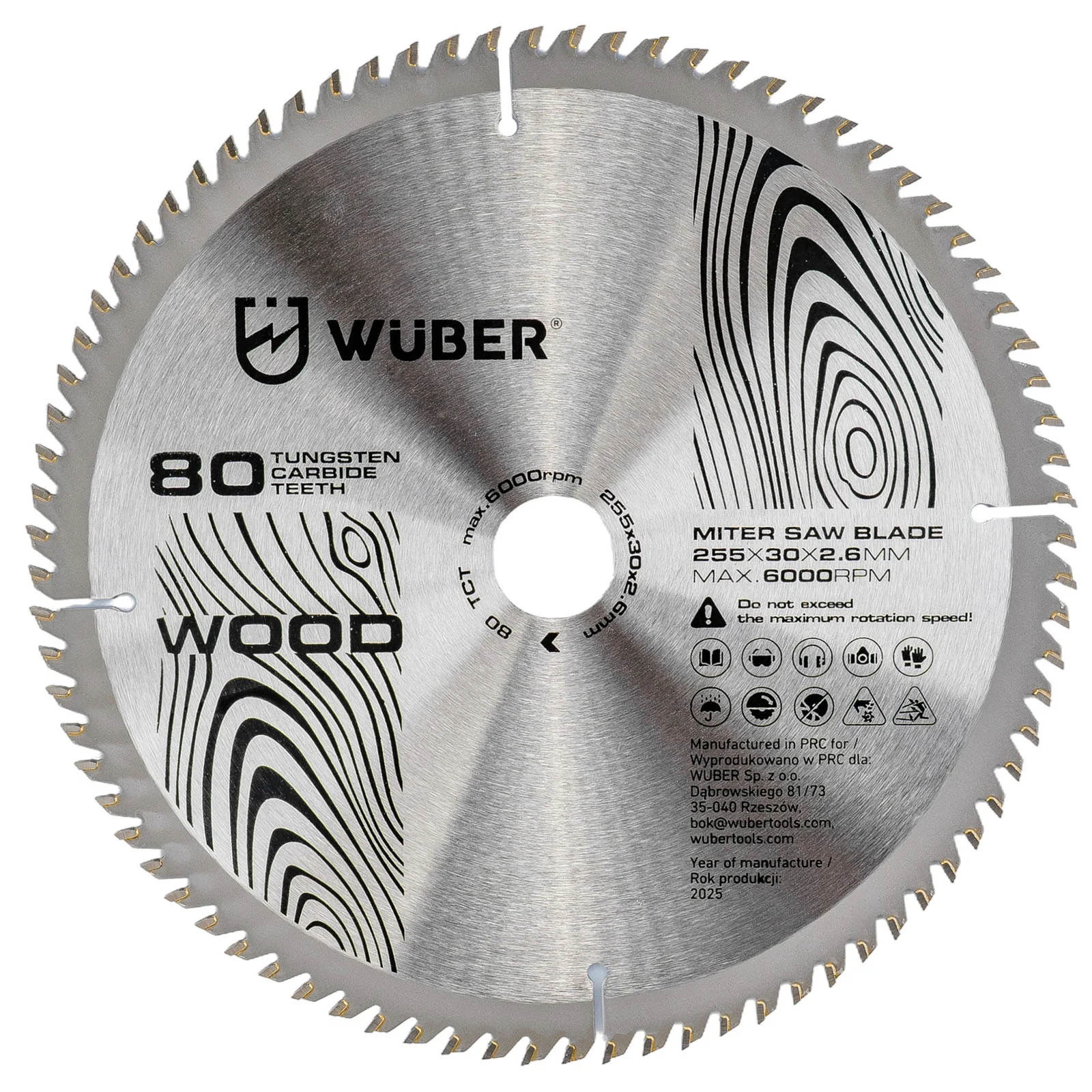 Tarcza widiowa do drewna 255×30 mm 80T WUBER