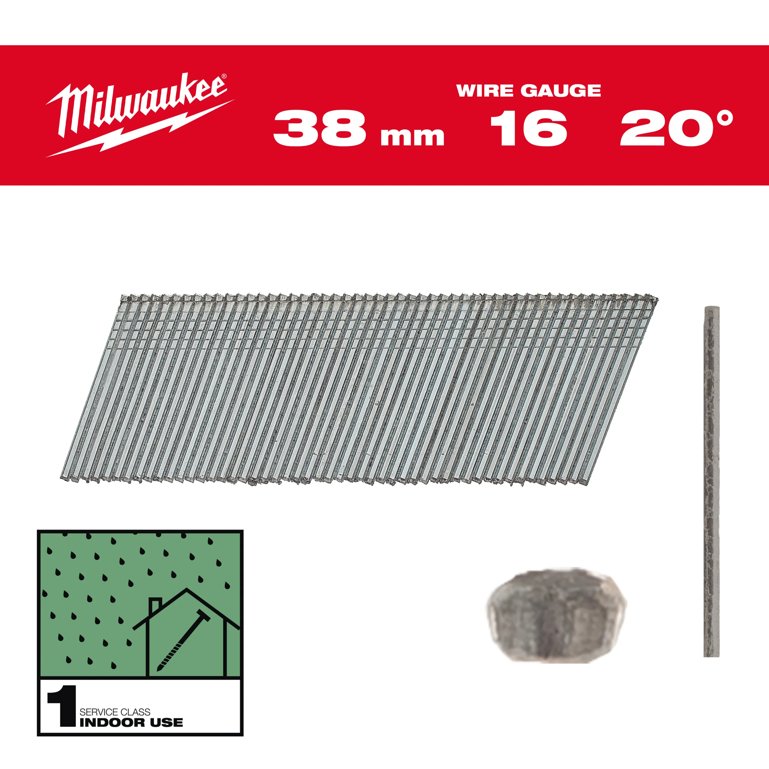 Milwaukee Sztyfty galwanizowane 16G/38mm/20°-2 tys. szt. – M18 CN16GA