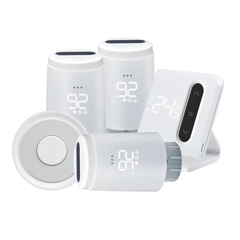 Smart sada termostatických hlavic, centrální jednotky a termostatu CEL-TEC ZigBee Tuya – rozbaleno