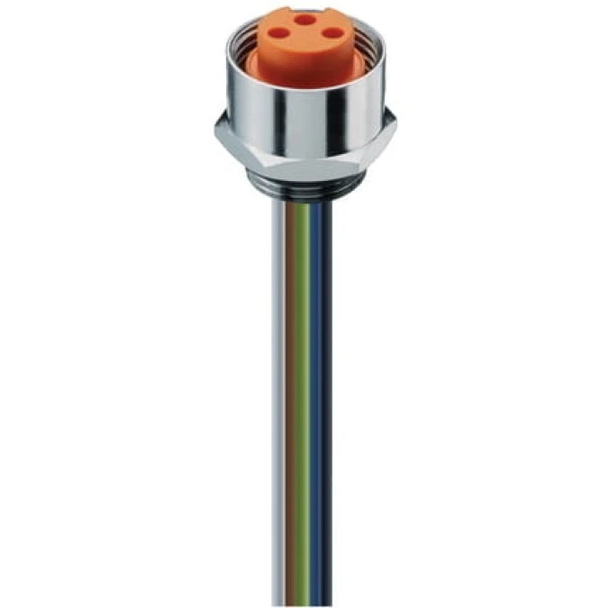Panelowe złącze zasilające żeńskie montaż frontowy 3‑PIN(2+PE) srebrna obudowa 230 VAC/DC 12 A 0.75 mm2 RKF 30/11‑01