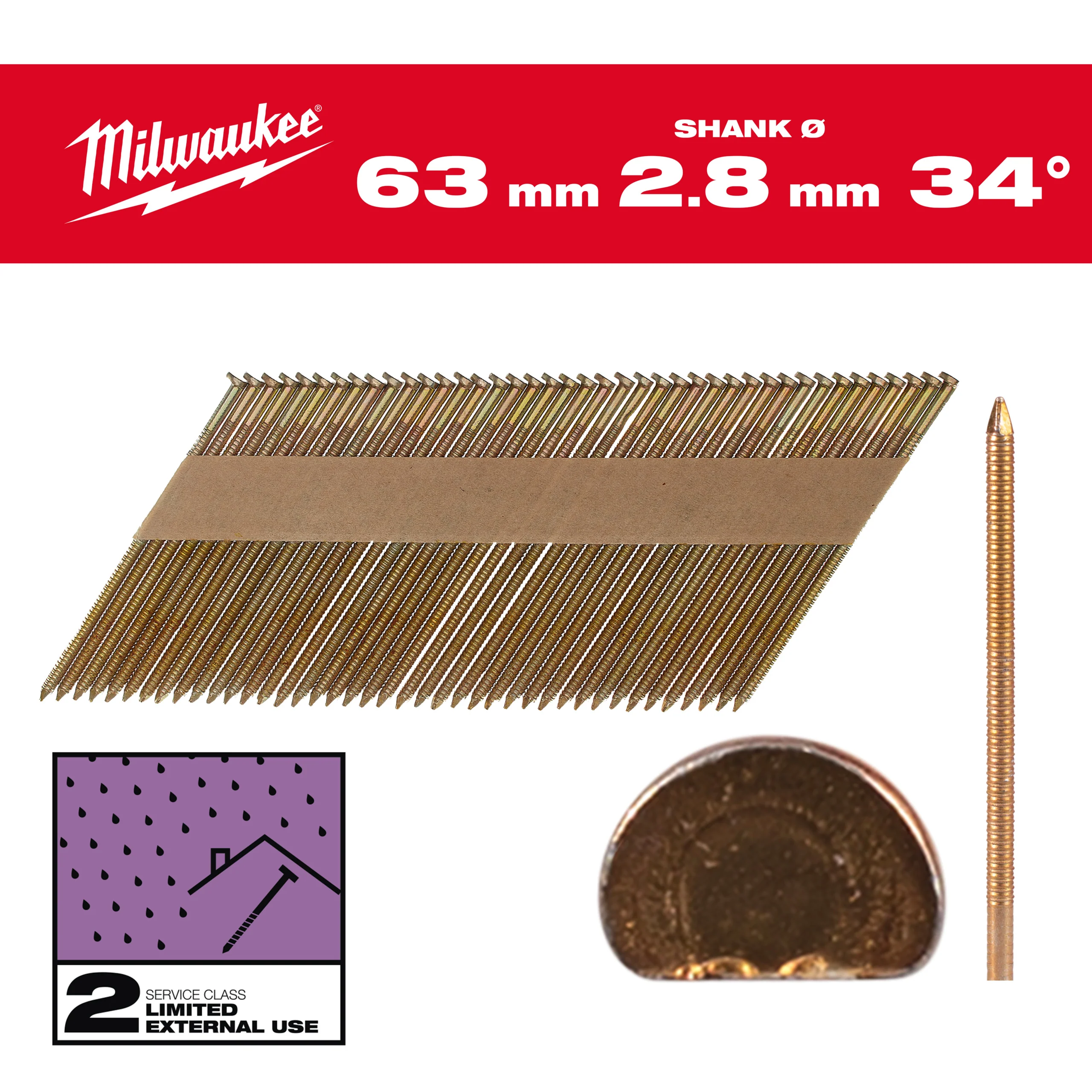 Milwaukee Gwoździe pierścieniowe galwanizowane 63×2.8mm – 2200szt – M18FFN