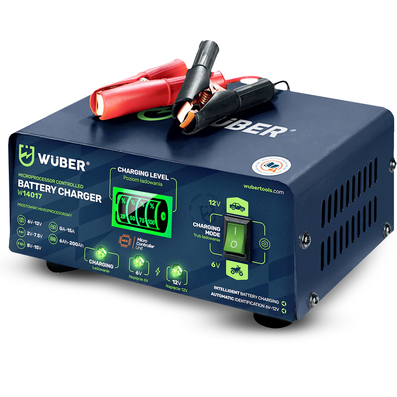 Prostownik samochodowy mikroprocesorowy 6-12 V 15 A WUBER