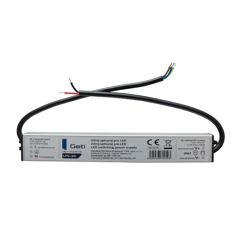 Zdroj spínaný pro LED 12V/ 50W GETI LPV-50