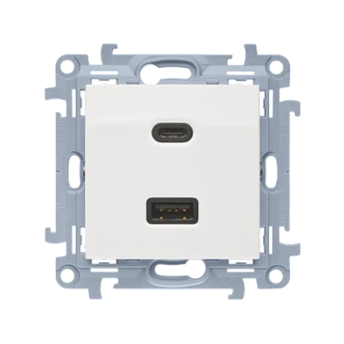Simon 10 WC-EC2CAXXX-01-11x Ładowarka 2xUSB C+A (moduł), Σ3.1 A QUICK CHARGE, 5V DC, 230V; biały Koniec produkcji zamiennik: CEC2CAQ.01/11 CEC2CA.01/11
