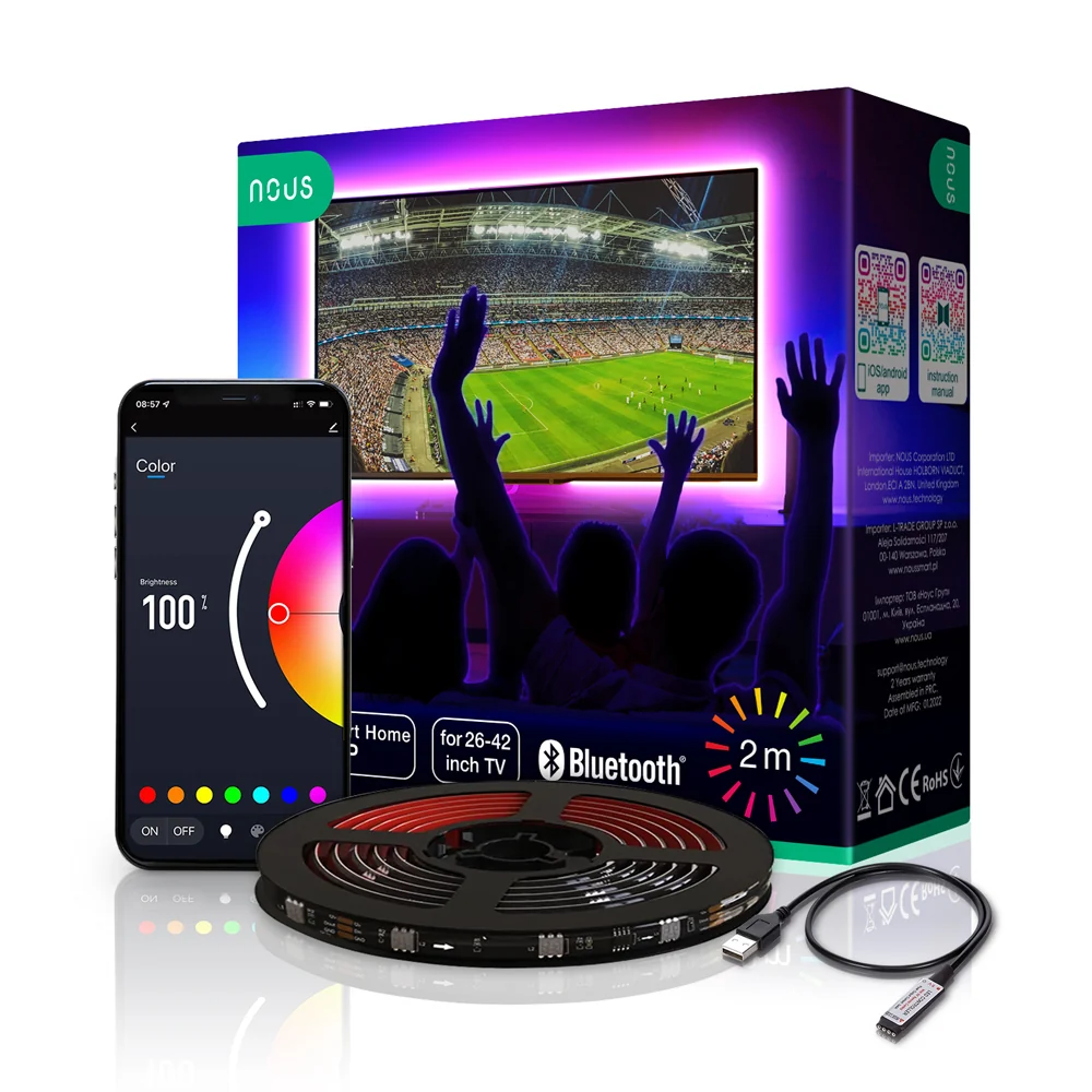 Smart LED pásek 5V 20LED/m IP44 5W RGB NOUS F7 2m Bluetooth Tuya – rozbaleno – poškozený obal