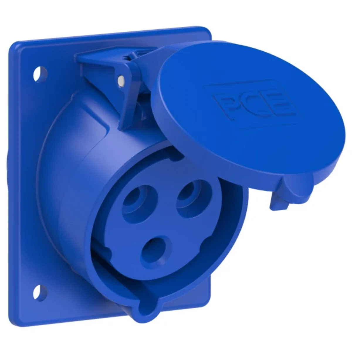 Gniazdo tablicowe skośne 32A 2P+Z 230V 50/60Hz 6h IP44/54 (kołnierz 80X97, rozstaw śrub 60X73) 423-6
