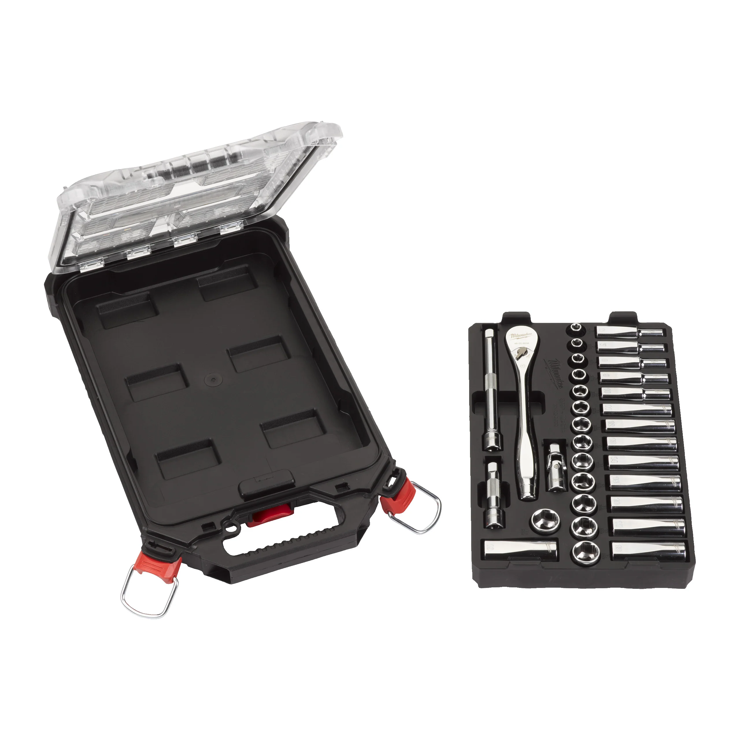 Milwaukee Nasadki3/8˝ z grzechotką – metryczne – zestaw 32 szt. w organizerze PACKOUT™ SLIM średnim