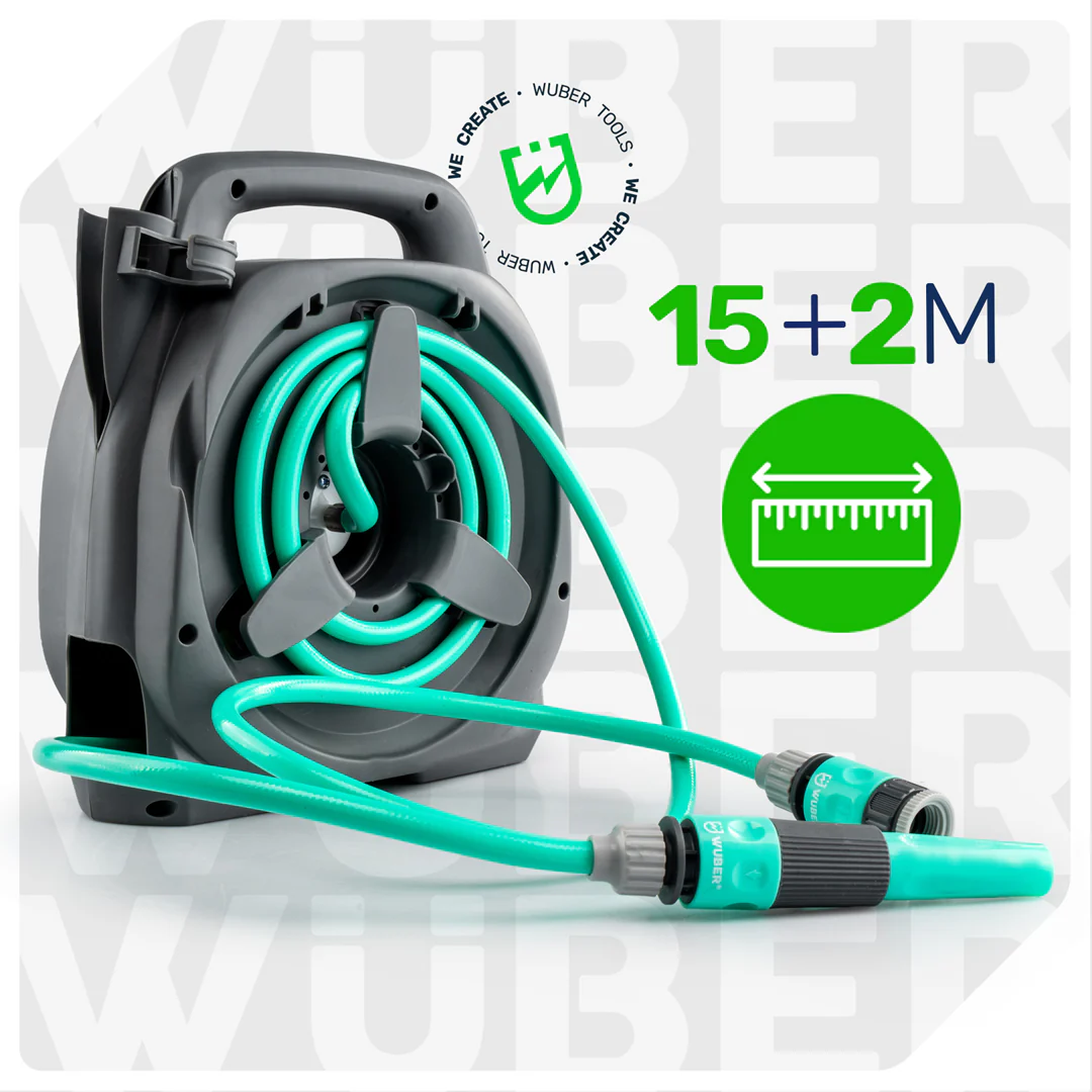 Zwijak manualny na wąż ogrodowy 1/2″-3/4″ +pistolet i wąż 15 m WUBER