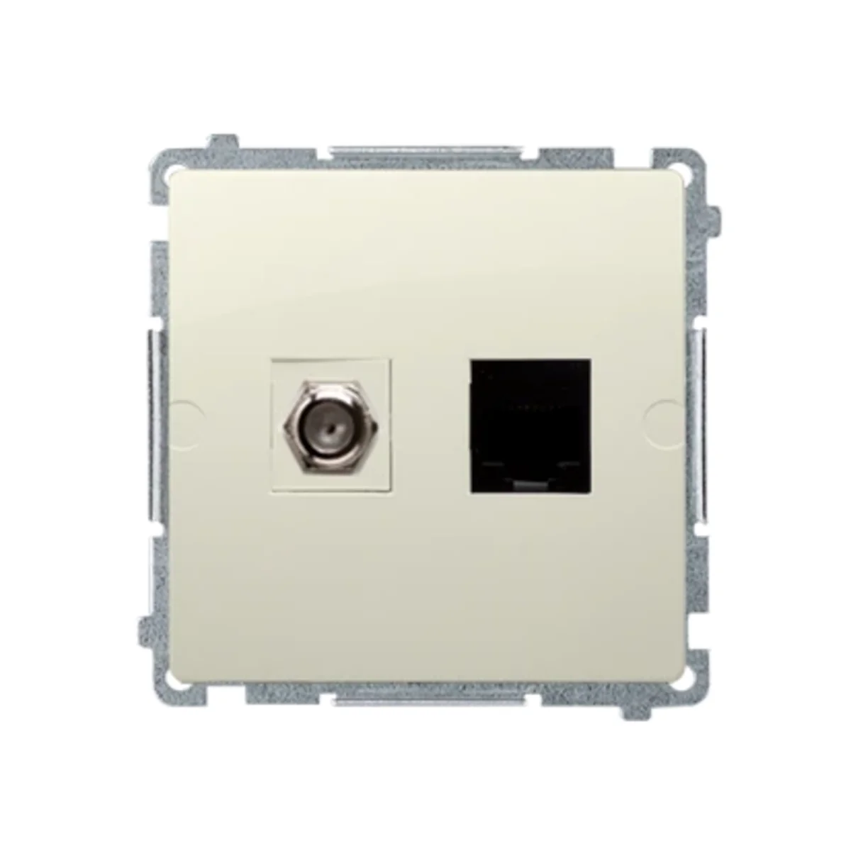 SIMON BASIC Gniazdo antenowe typu „F” + komputerowe RJ45 kategoria 6 beżowy BMAFRJ45.01/12