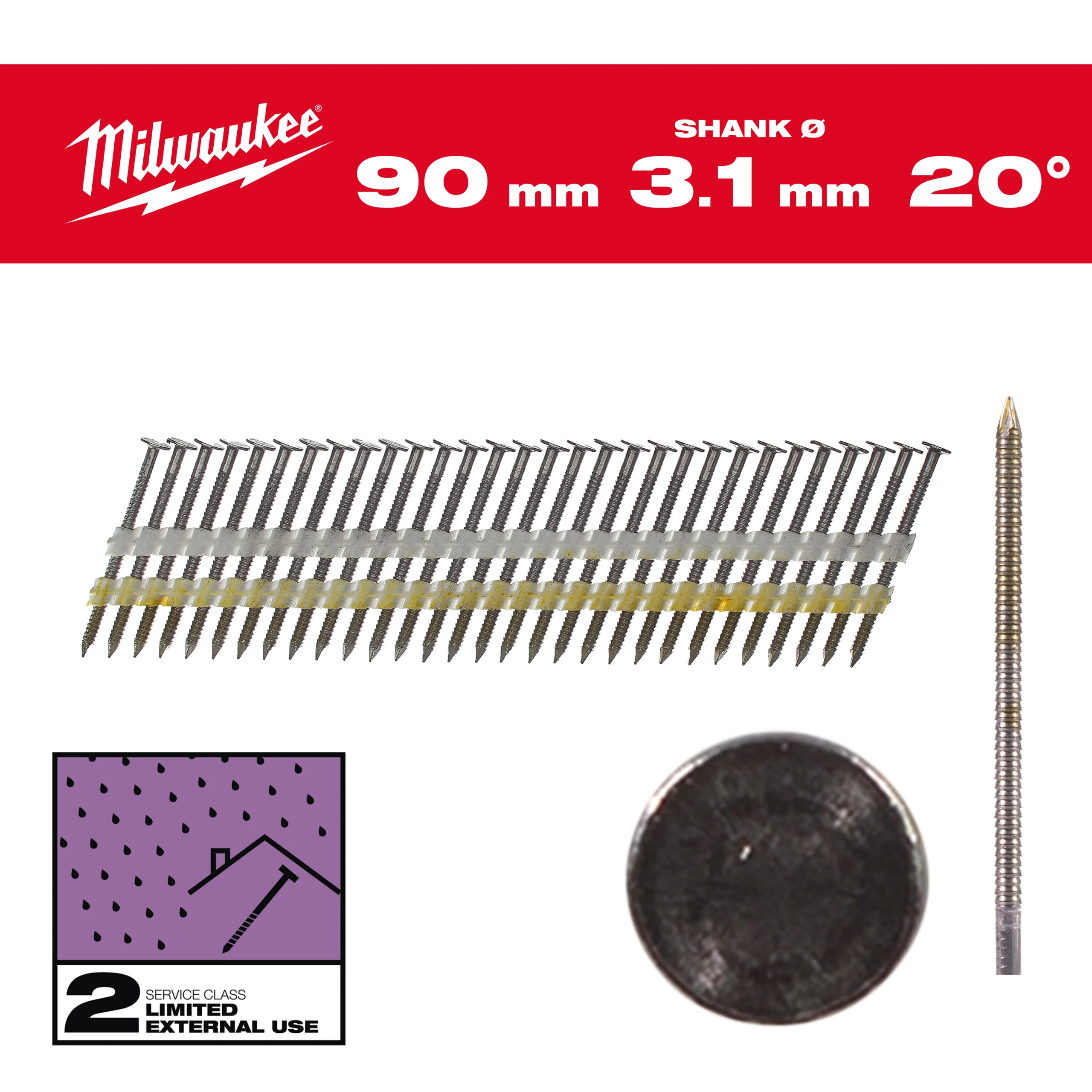 Milwaukee Gwoździe 20° pierścieniowe galwanizowane 90mm 1750szt. – M18 FFN21