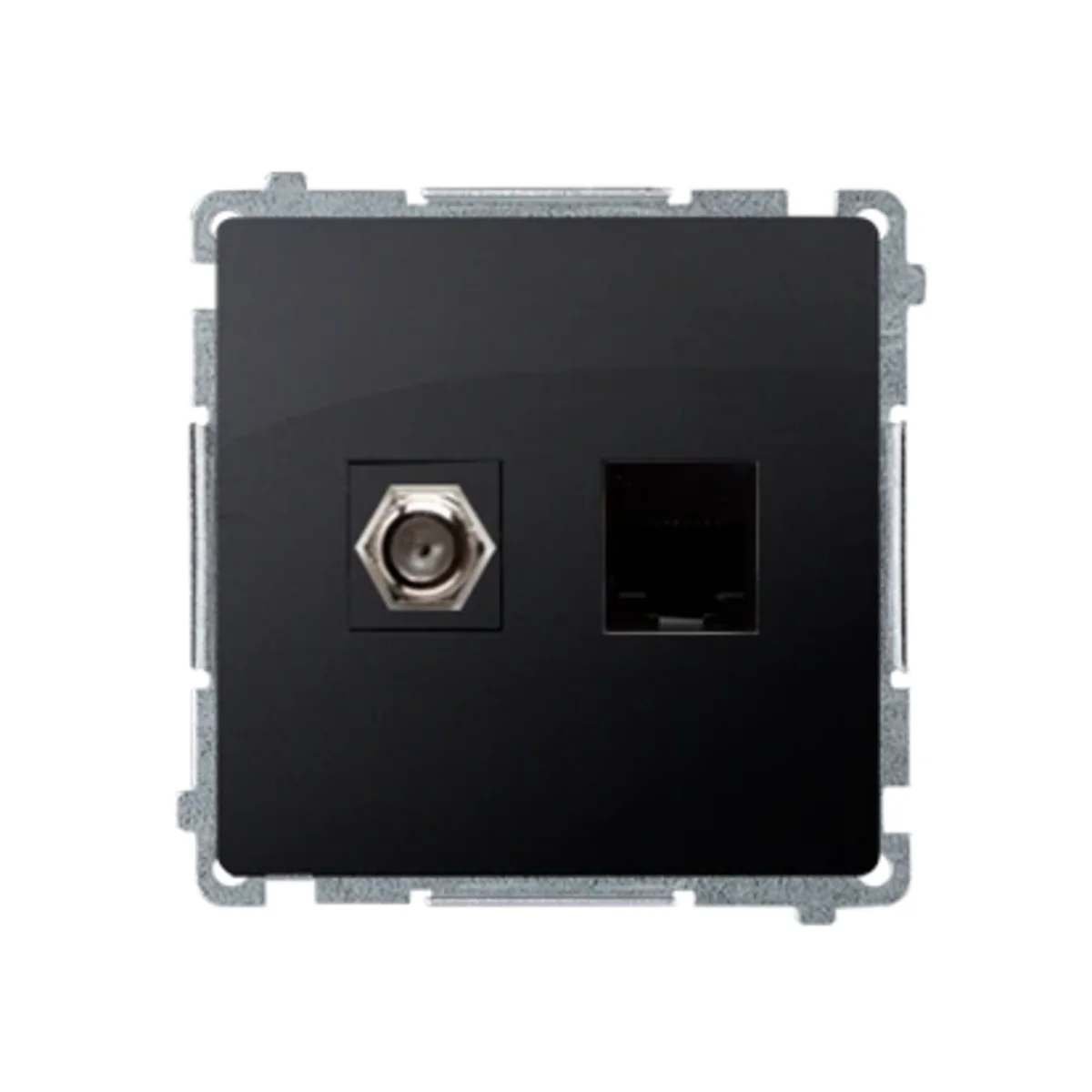 SIMON BASIC Gniazdo antenowe typu „F” + komputerowe RJ45 kategoria 6 grafit mat metalizowany BMAFRJ45.01/28