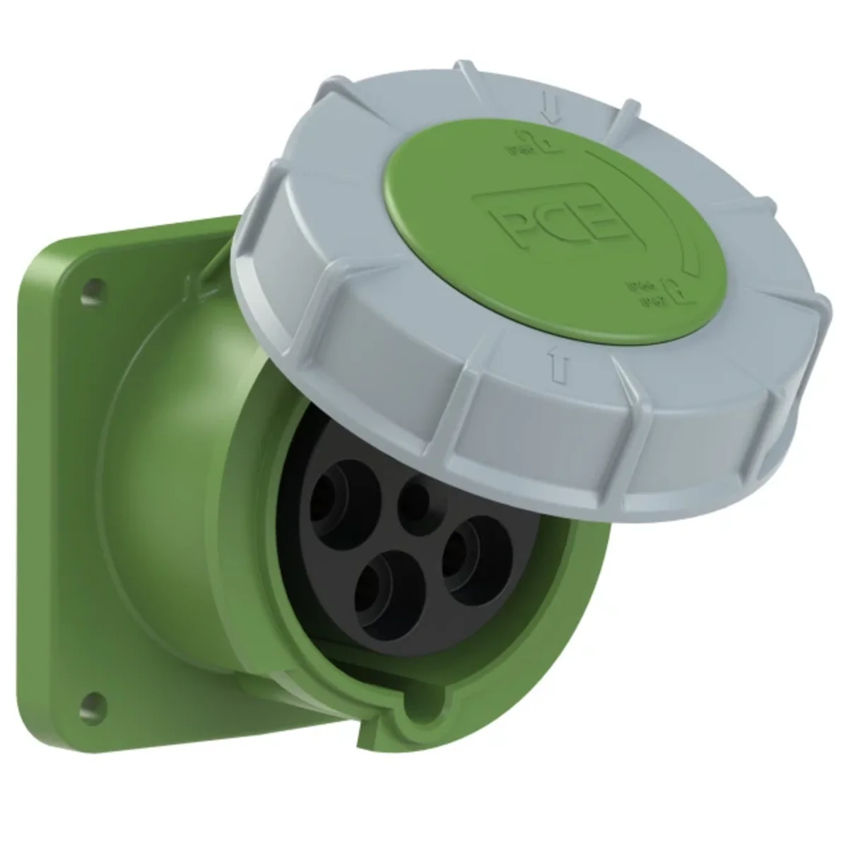 Gniazdo tablicowe proste POWER TWIST 63A 3P+Z+N >50-500V 301-500Hz 2h IP66/67, kołnierz 100X100, rozstaw śrub 80X80 335-2