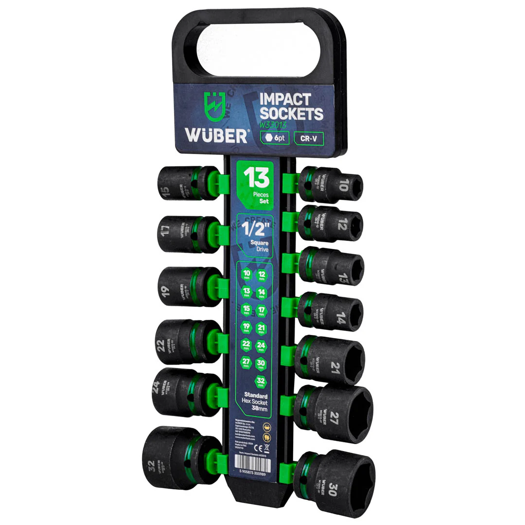 Zestaw nasadek udarowych 13 sztuk 1/2″ 6-kątne WUBER