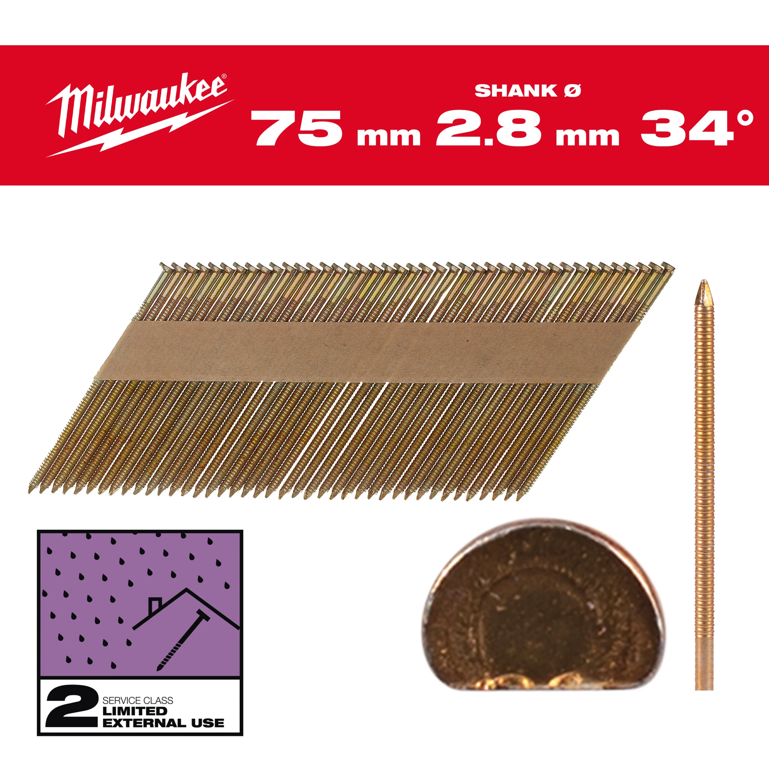 Milwaukee Gwoździe pierścieniowe galwanizowane 75×2.8mm – 2200szt – M18FFN