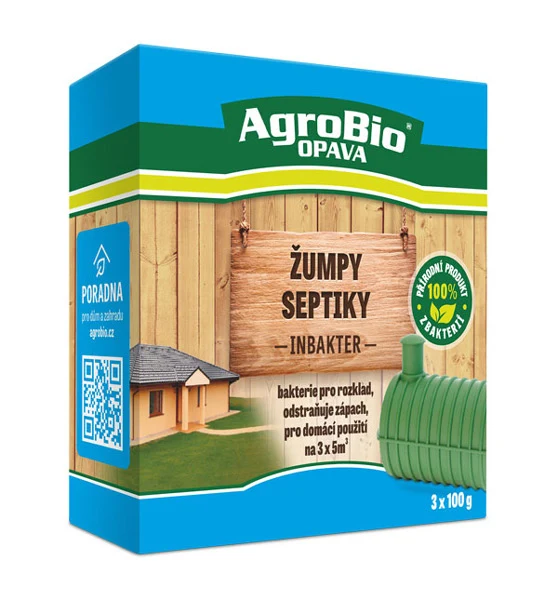 Přípravek k rozkladu org. nečistot v žumpách a septicích AGROBIO Inbakter 3x100g – exp. 2. 11. 2025